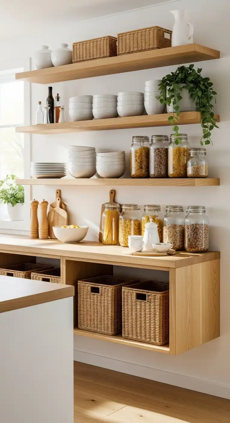 1. Go Natural with Wooden Shelves 1