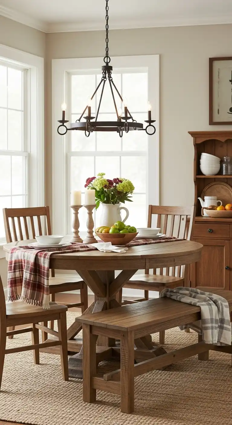 15 Cozy Round Dining Table Ideas for Kitchen Warmth 2 1. Rustic Charm