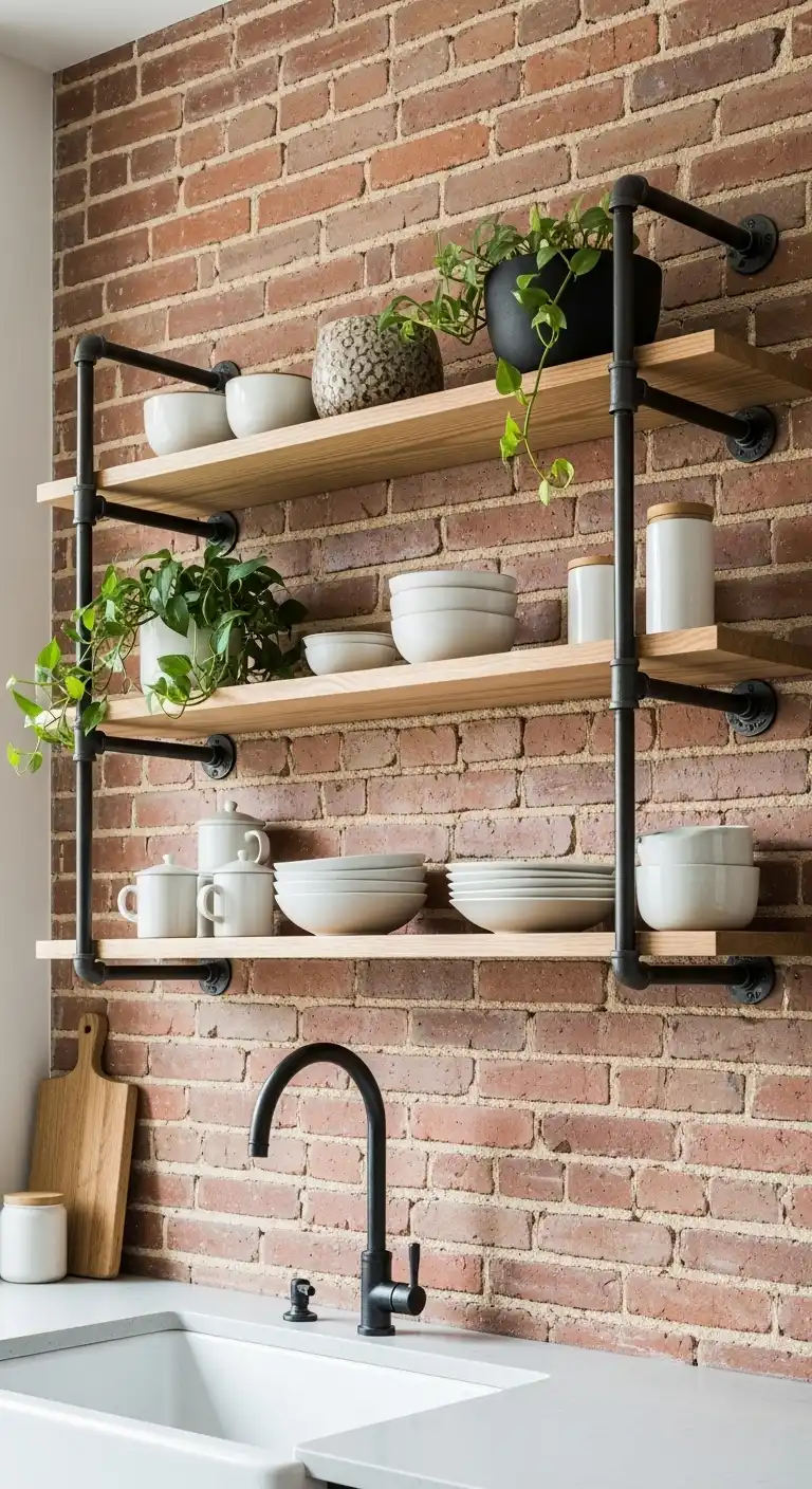 10 Brick with Open Pipe Shelving