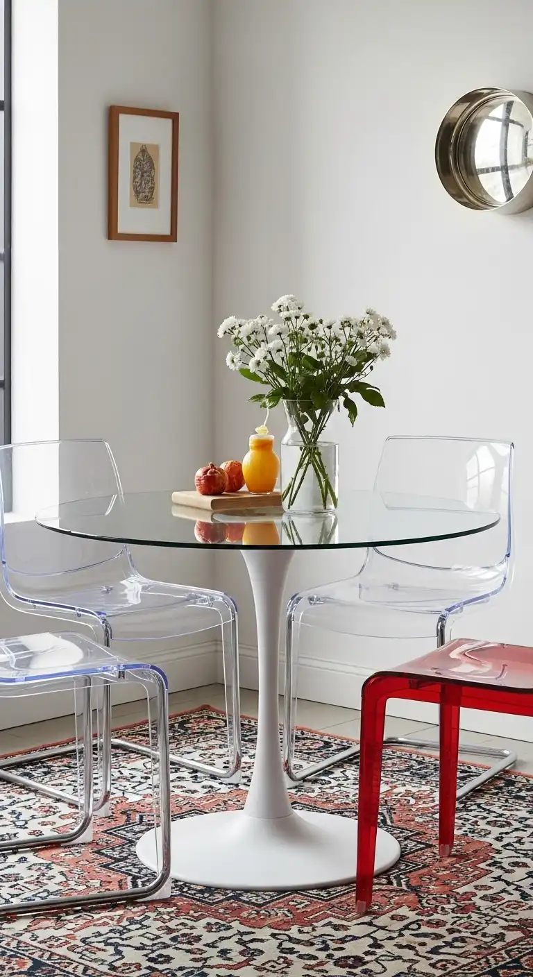 23 Space-Saving Small Round Dining Table Designs for Compact Homes 11 10 Clear Acrylic Table