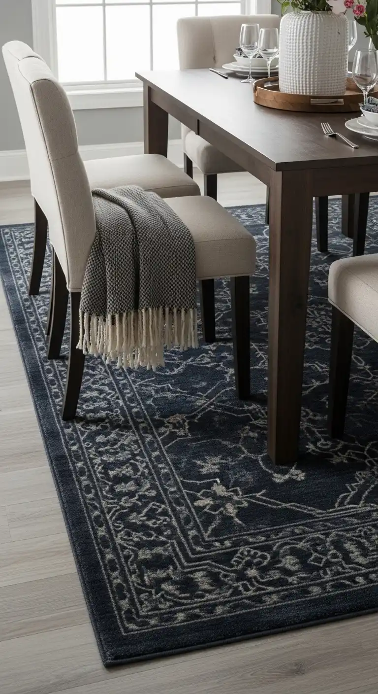 23 Elegant Moody Dining Room Ideas 11 10 Plush Area Rug for Cozy Grounding