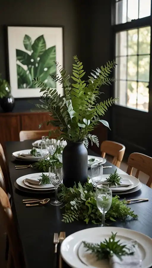 21 Chic Black Dining Table Decor Ideas That Make a Bold Statement 12 11 Greenery for Fresh Contrast