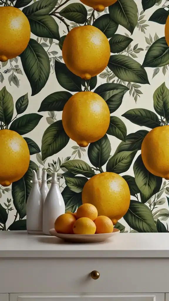 13 Lemon Kitchen Decor Ideas to Brighten Your Space 12 11 Lemon Patterned Wallpaper Accent
