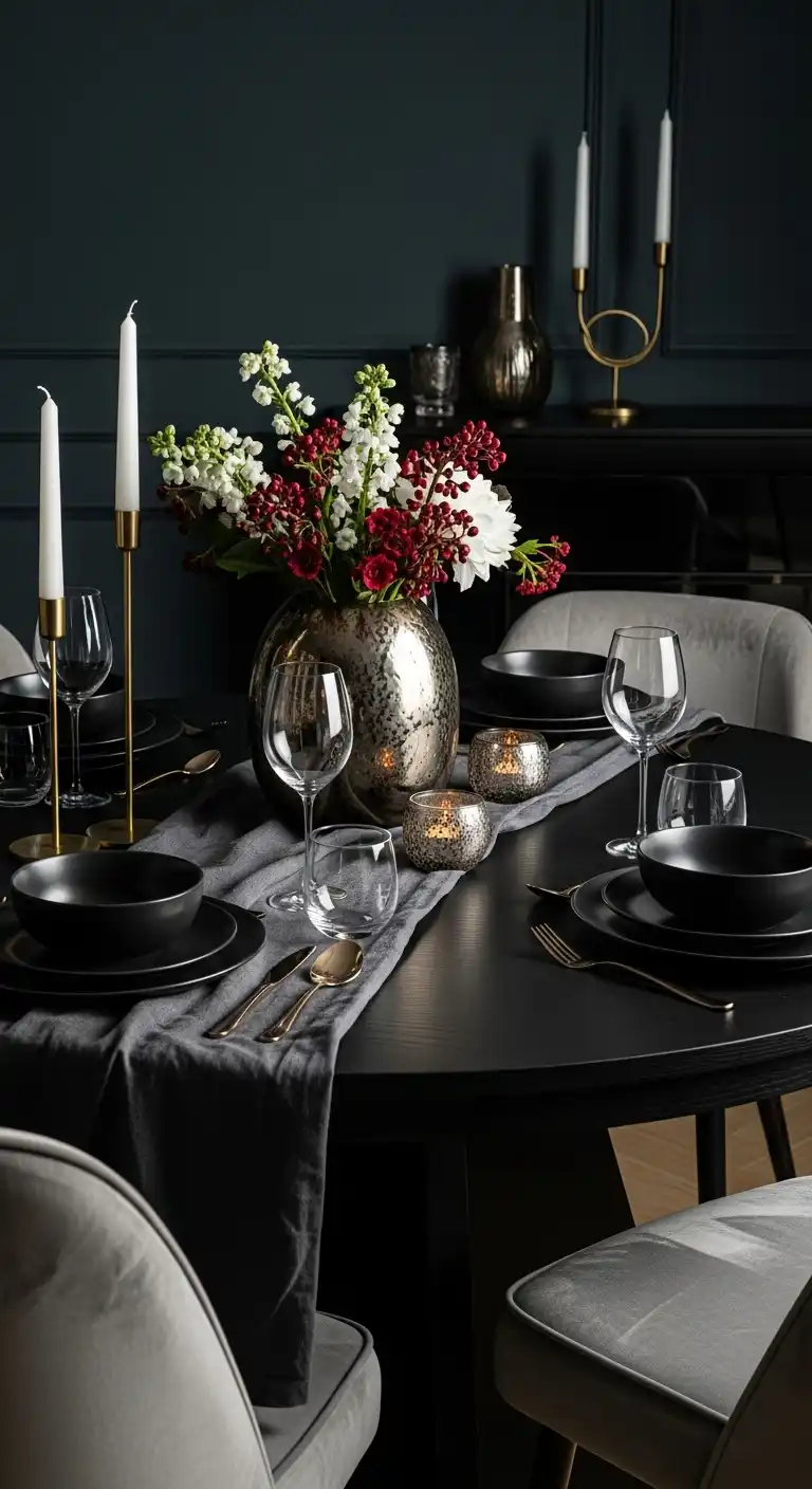 25 Elegant Round Dining Table Styling Ideas to Elevate Your Space 12 11 Moody Sophistication