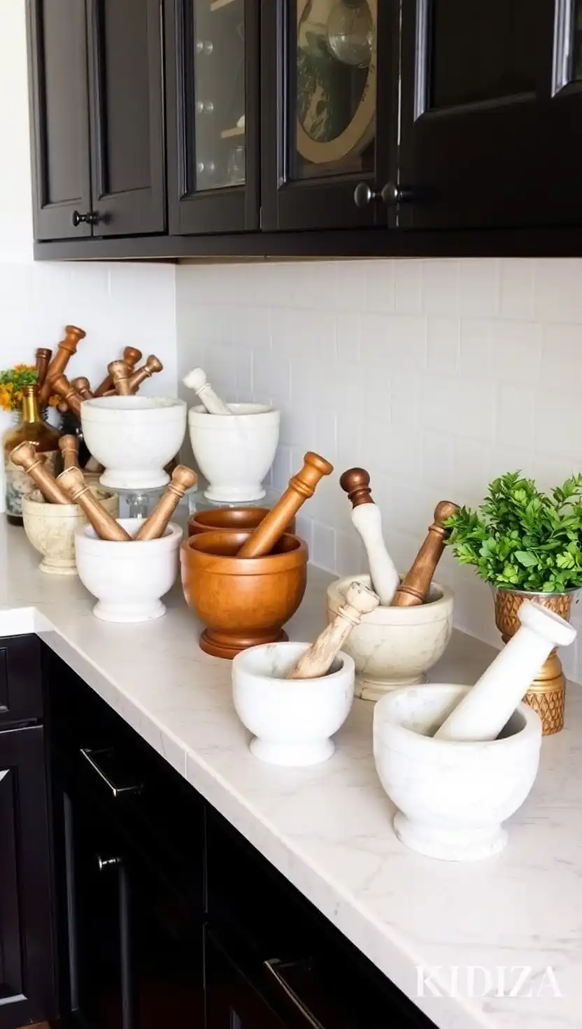 21 Magical Apothecary Aesthetic Kitchen Ideas for a Vintage Vibe 12 11 Mortar and Pestle Display