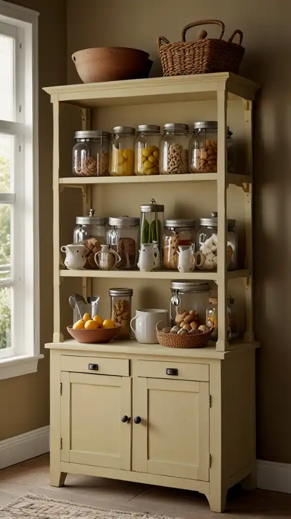 13 Vintage Yellow Kitchen Ideas to Brighten Your Home 12 11) Muted Yellow Freestanding Pantry