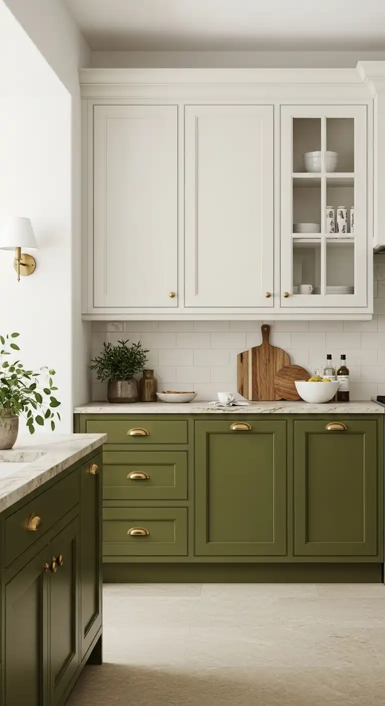 18 Fresh Kitchen Color Palette Ideas to Try 12 11 Olive Green and Creamy White