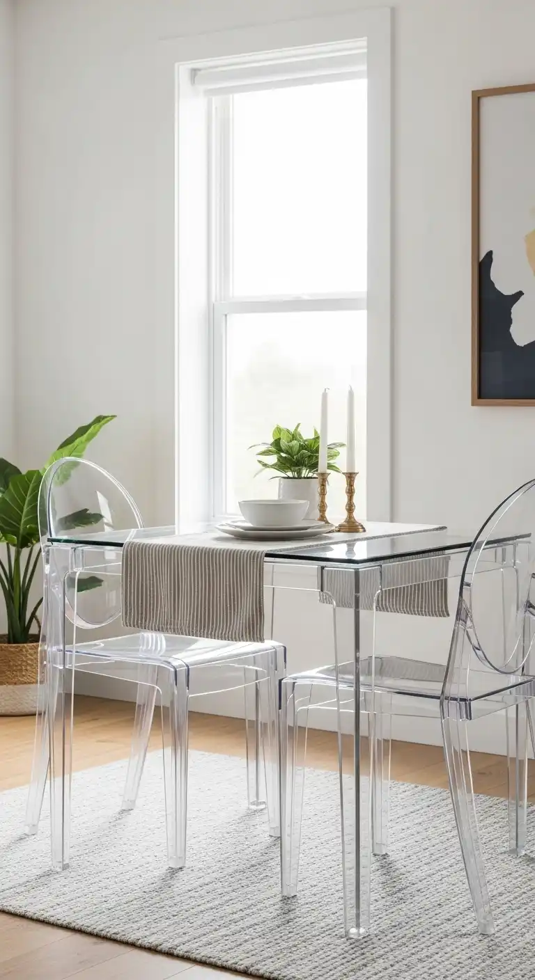 21 Space-Saving Small Dining Room Ideas 12 11 Use Transparent Furniture