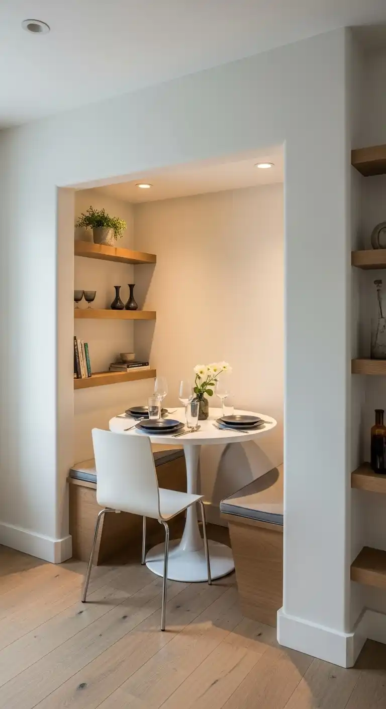 23 Space-Saving Small Round Dining Table Designs for Compact Homes 12 11 Wall Niche Table Setup