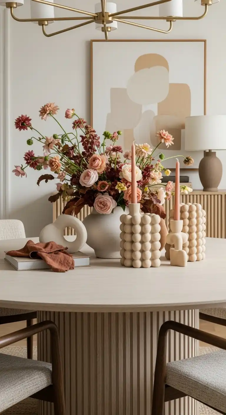 15 Cozy Round Dining Table Ideas for Kitchen Warmth 12 11. Statement Centerpieces