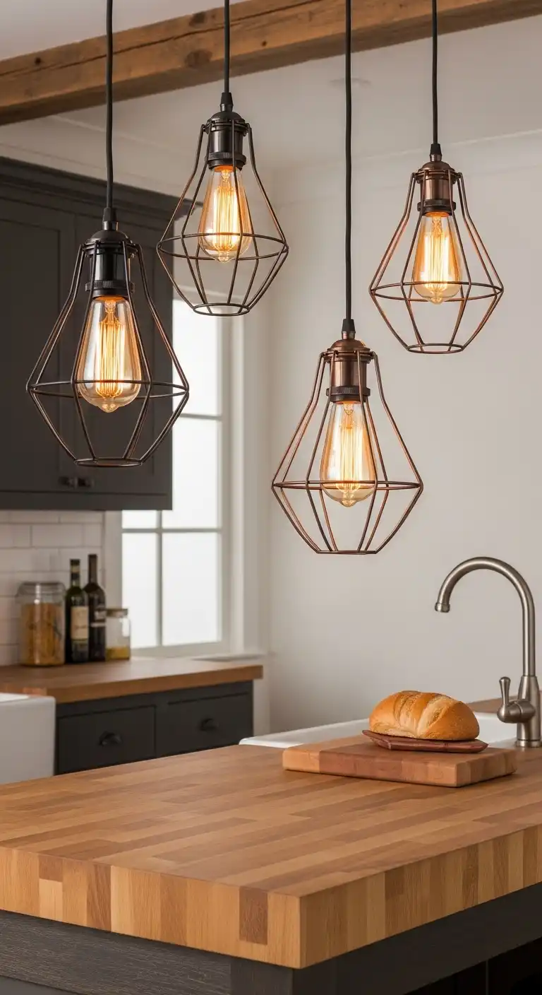 17 Stunning Kitchen Over Island Lighting Ideas That Instantly Impress 13 12 Cage Pendant Lights with Edison Bulbs
