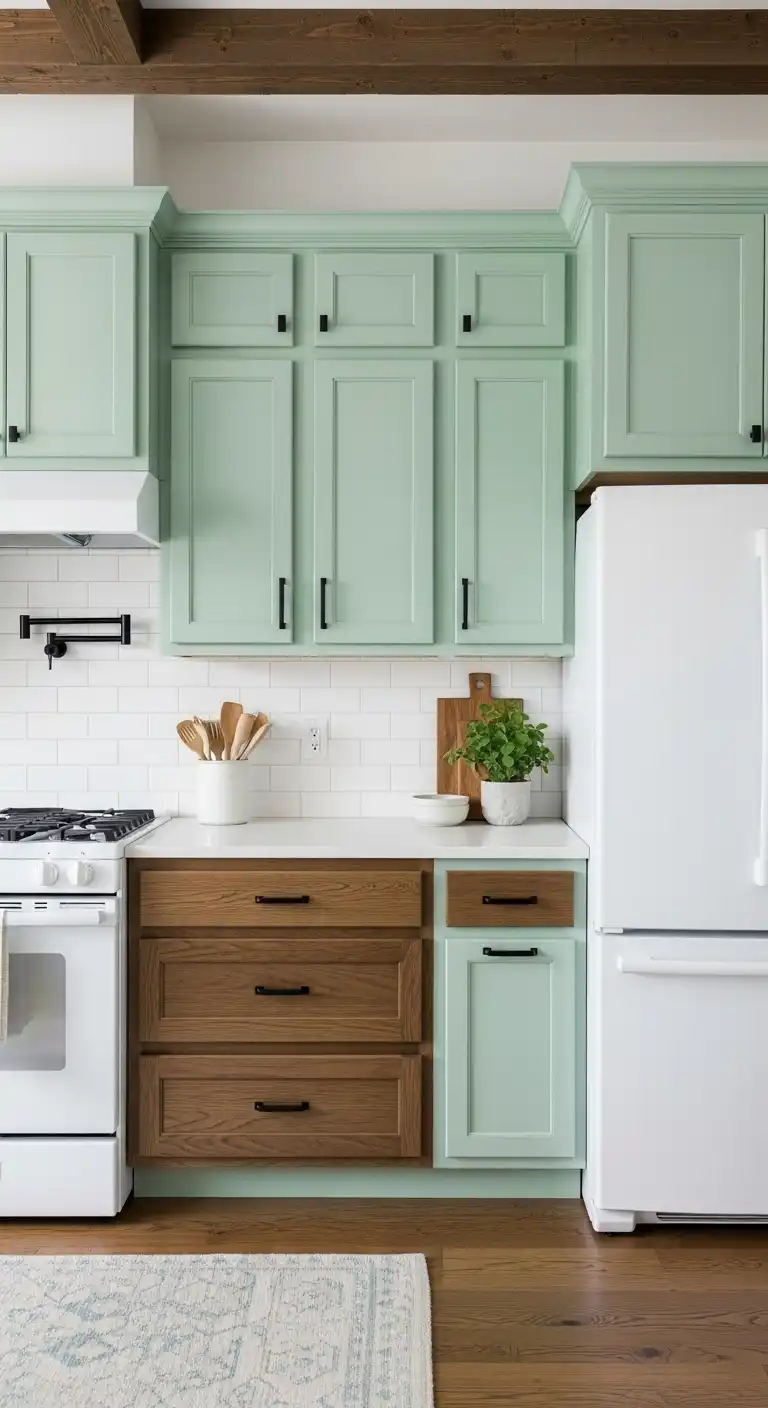 19 Stunning Kitchen Color Combinations Ideas for Every Style 13 12 Mint Green and Rustic Brown
