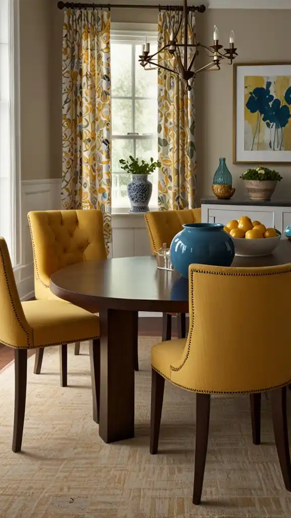 13 Vintage Yellow Kitchen Ideas to Brighten Your Home 13 12) Yellow Upholstered Dining Chairs
