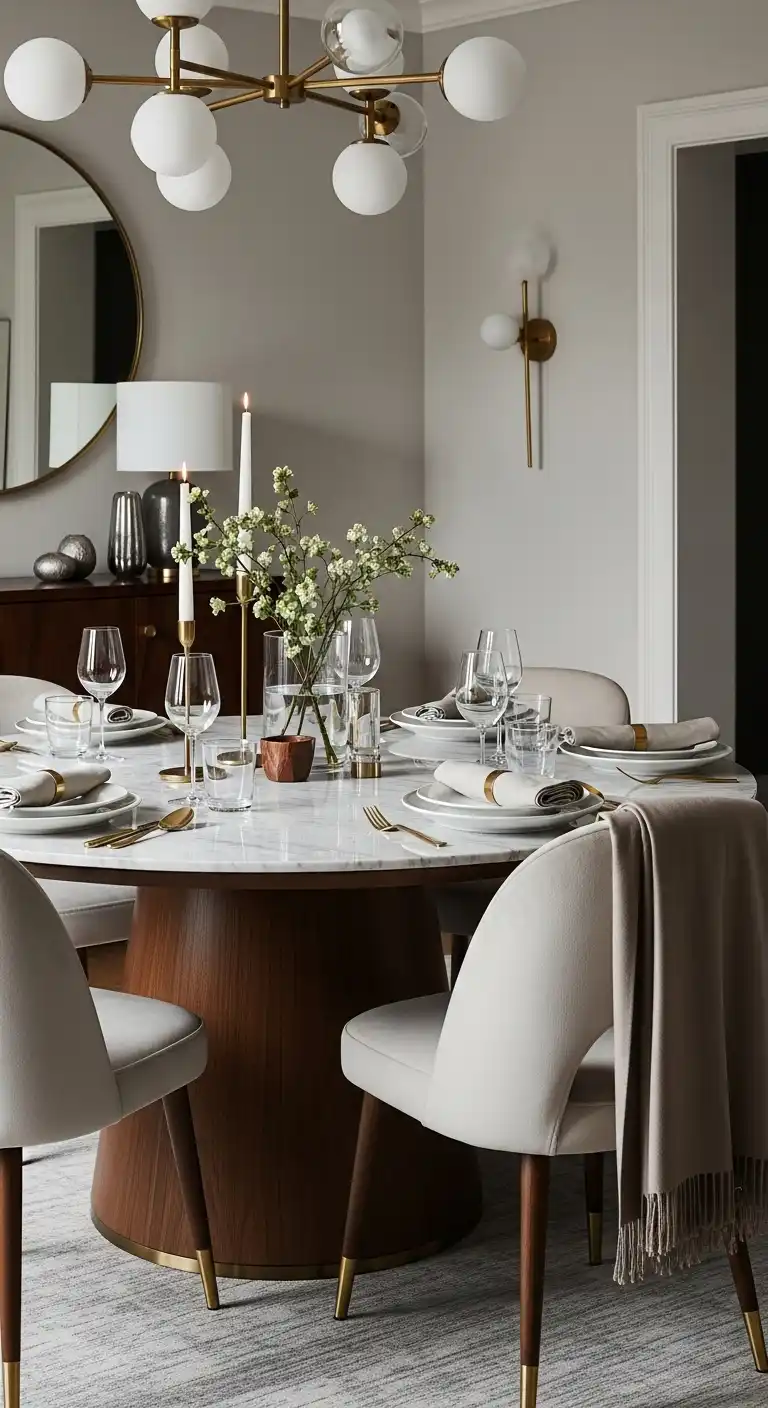 15 Cozy Round Dining Table Ideas for Kitchen Warmth 13 12. Refined Cozy