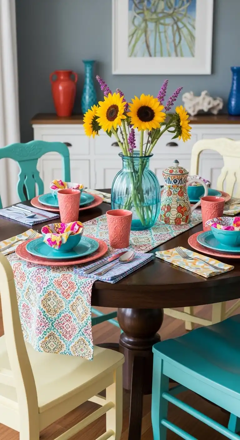 25 Elegant Round Dining Table Styling Ideas to Elevate Your Space 14 13 Eclectic Color Pop