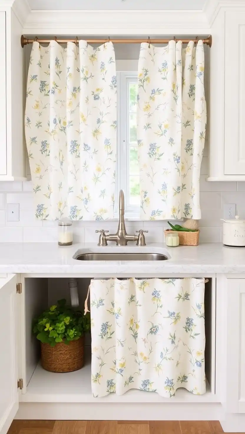 23 Dreamy French Cottage Kitchen Ideas You’ll Instantly Fall in Love With 14 13 Floral Curtains Under Sink