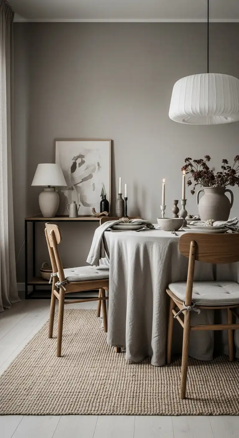 15 Cozy Round Dining Table Ideas for Kitchen Warmth 14 13. Textured Neutrals