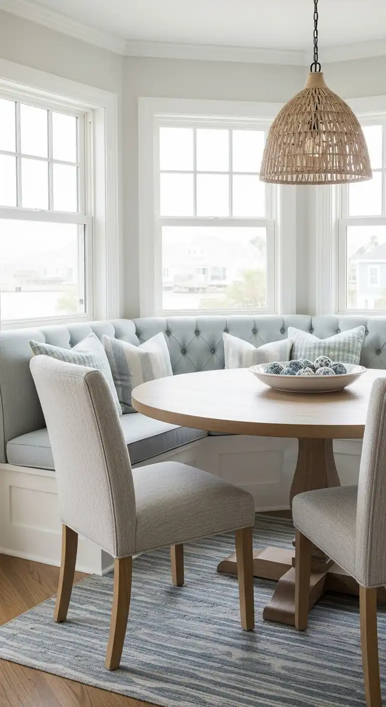 19 Breezy Coastal Dining Room Ideas 15 14 Add a Coastal Banquette