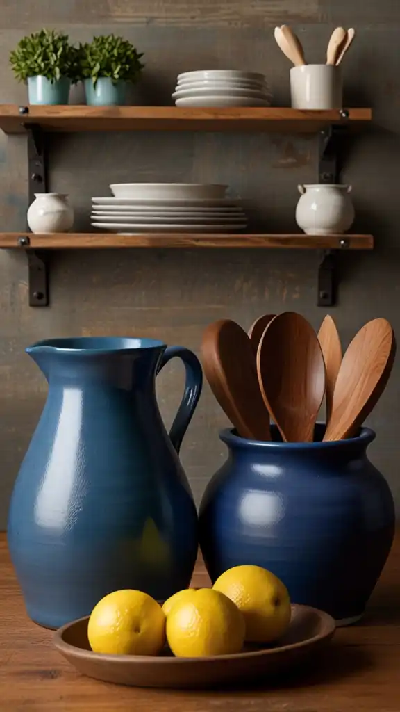 15 Blue French Country Kitchen Ideas for a Charming and Timeless Look 15 14) Blue Ceramic Pottery Accents