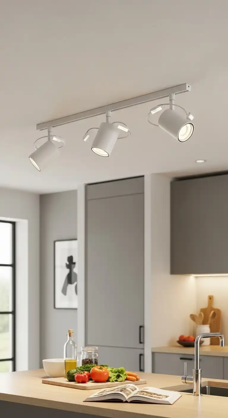 17 Stunning Kitchen Over Island Lighting Ideas That Instantly Impress 15 14 Ceiling Mounted Track Spots with Rotating Heads