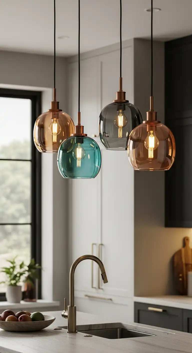 19 Elegant Kitchen Island Lighting Ideas for a Classy Glow 15 14 Colored Glass Pendant Lights