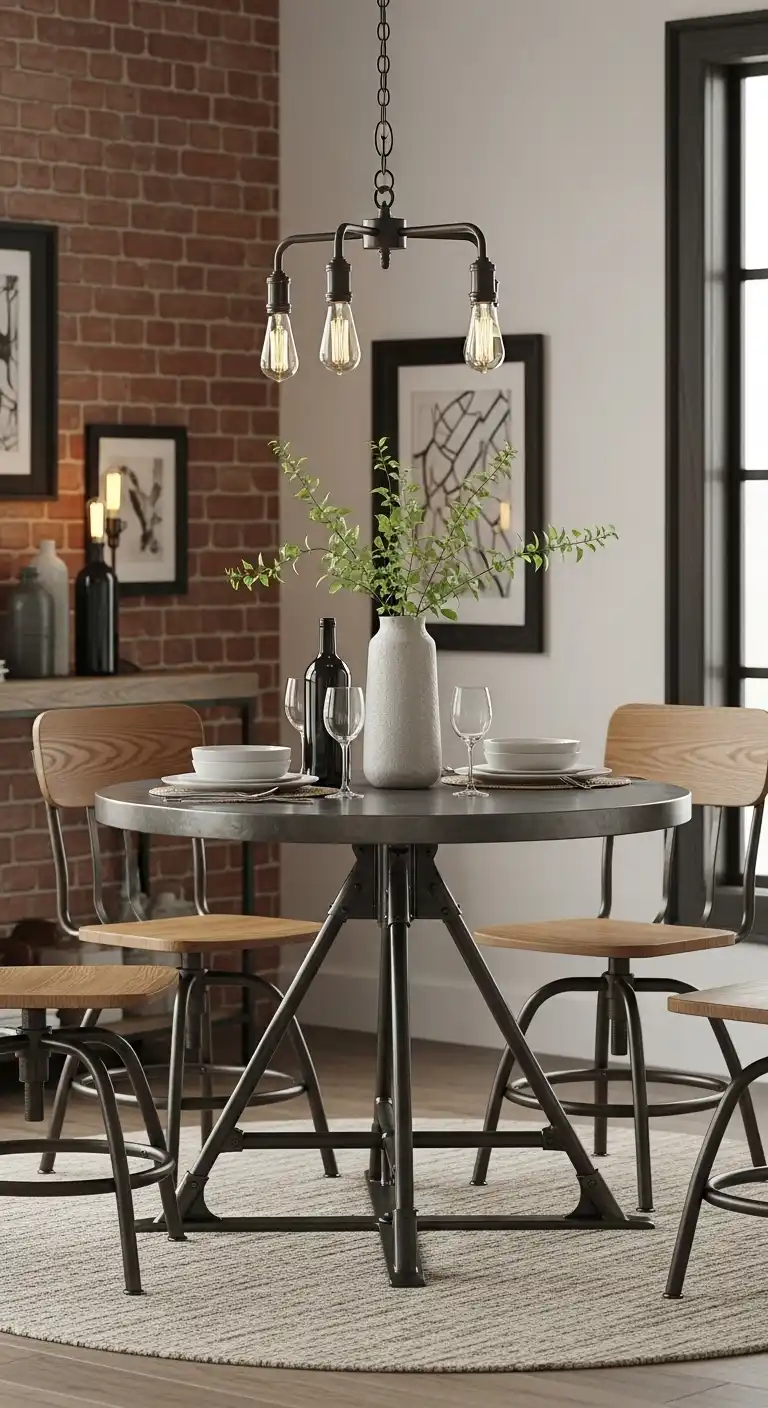 21 Practical Round Dining Table Arrangement Ideas for Everyday Comfort 15 14 Industrial Edge Round Table