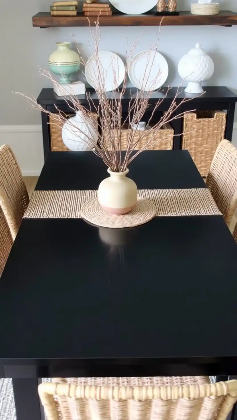 21 Chic Black Dining Table Decor Ideas That Make a Bold Statement 15 14 Rustic Charm with Woven
