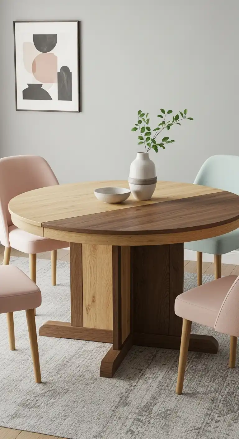 23 Chic Round Dining Table Ideas for Modern Interiors 15 14 Two Tone Wood Table