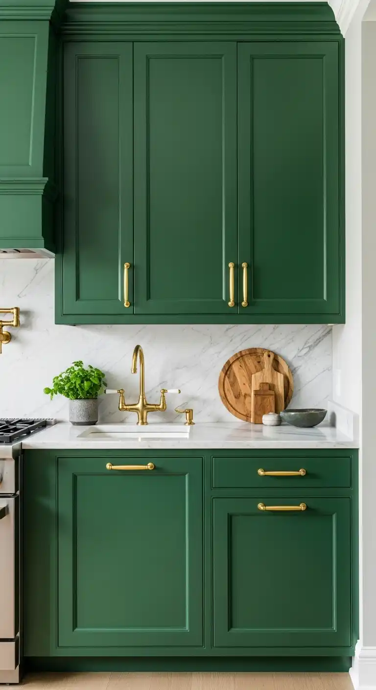 19 Stunning Kitchen Color Combinations Ideas for Every Style 16 15 Emerald Green and Brass