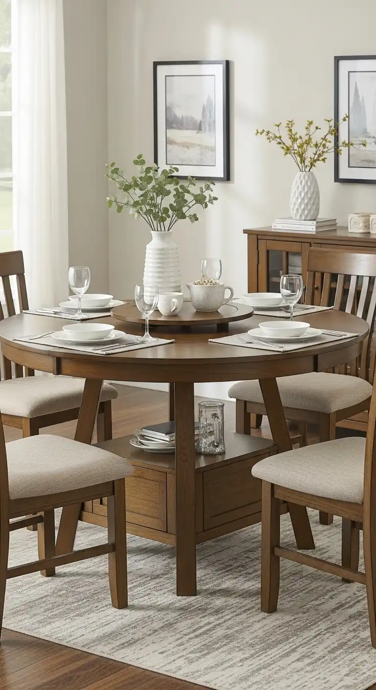 21 Practical Round Dining Table Arrangement Ideas for Everyday Comfort 16 15 Family Friendly Round Table with Storage