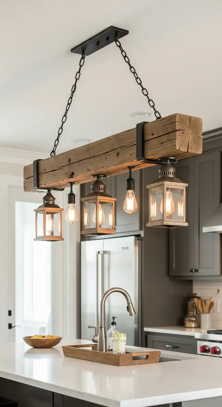 19 Elegant Kitchen Island Lighting Ideas for a Classy Glow 16 15 Rustic Wood Beam Lighting