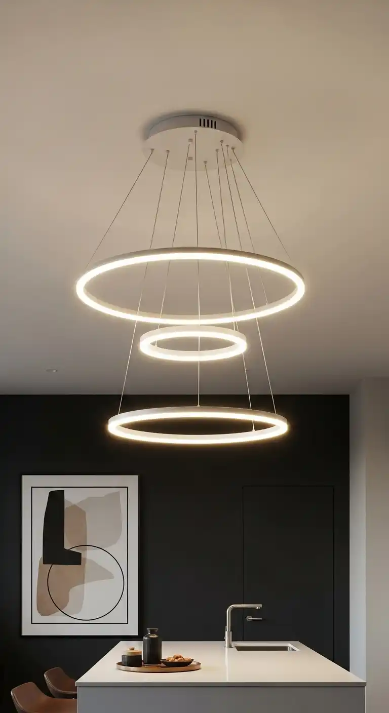 17 Stunning Kitchen Over Island Lighting Ideas That Instantly Impress 16 15 Sculptural LED Ring Lights