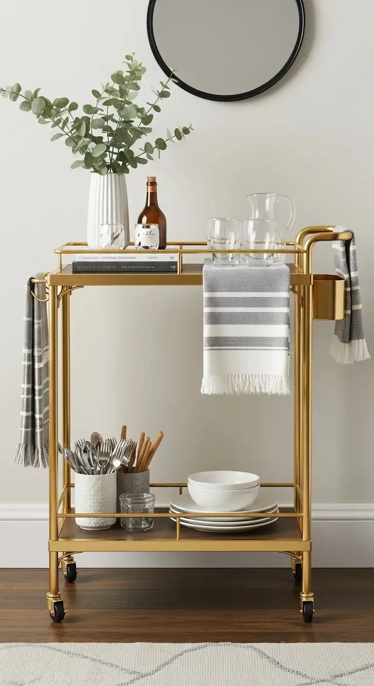 21 Space-Saving Small Dining Room Ideas 16 15 Use a Bar Cart for Storage