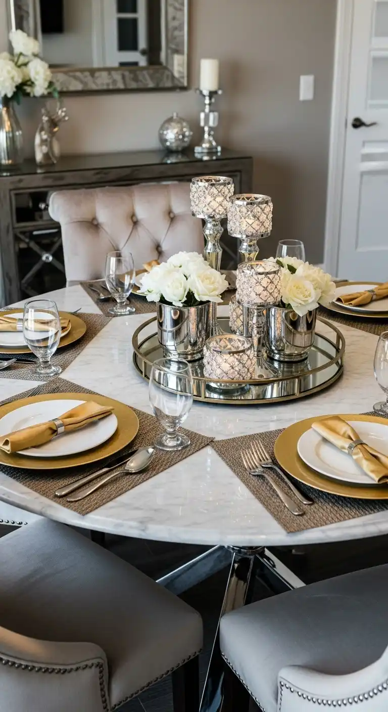 25 Elegant Round Dining Table Styling Ideas to Elevate Your Space 17 16 Glamorous Metallic Accents