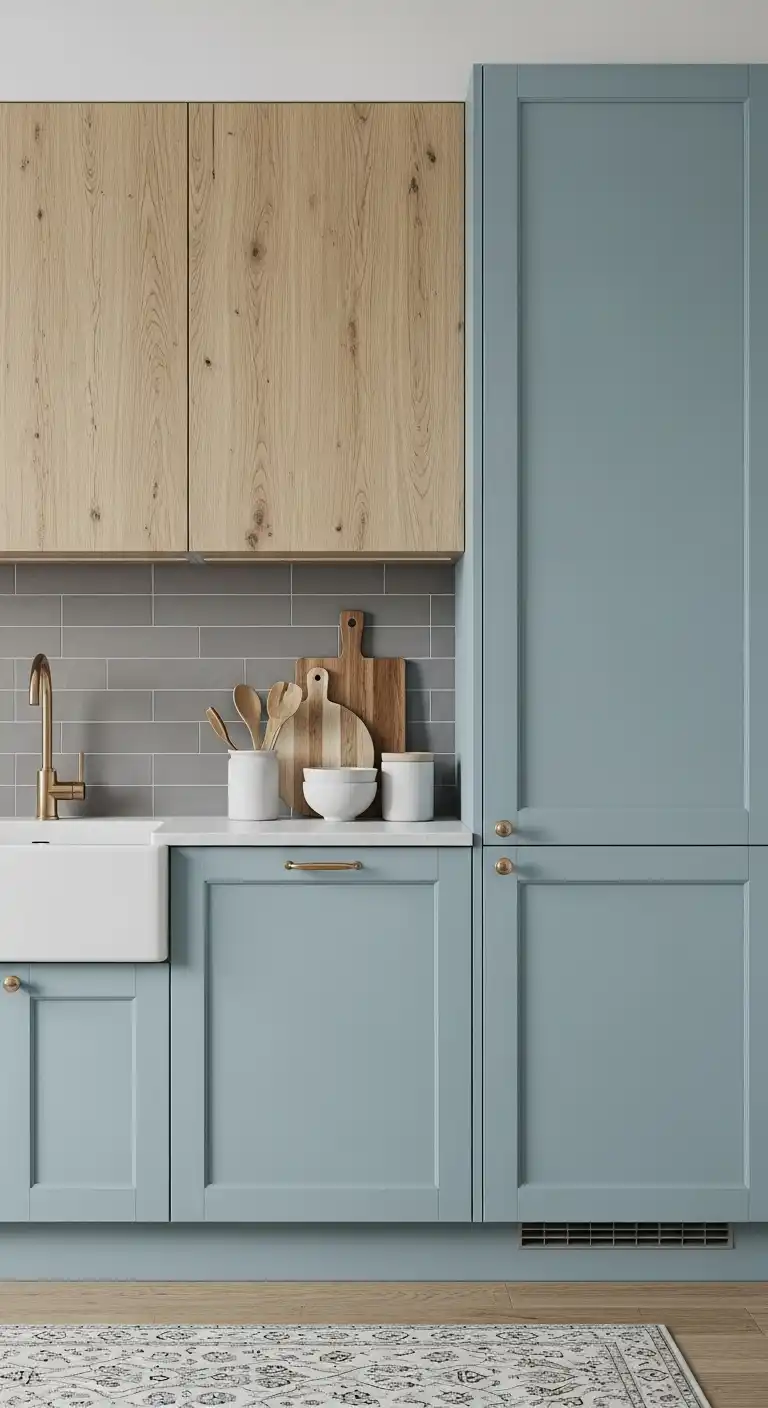 19 Stunning Kitchen Color Combinations Ideas for Every Style 17 16 Soft Blue and White Oak