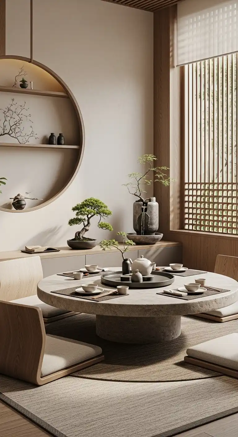 21 Practical Round Dining Table Arrangement Ideas for Everyday Comfort 17 16 Zen Inspired Minimalist Setting