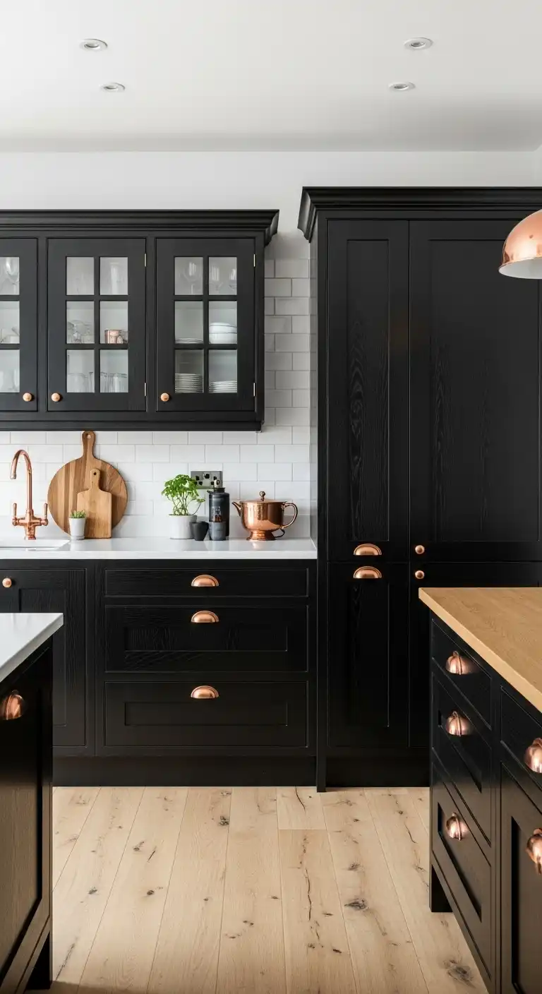 18 Fresh Kitchen Color Palette Ideas to Try 18 17 Black and Natural Oak