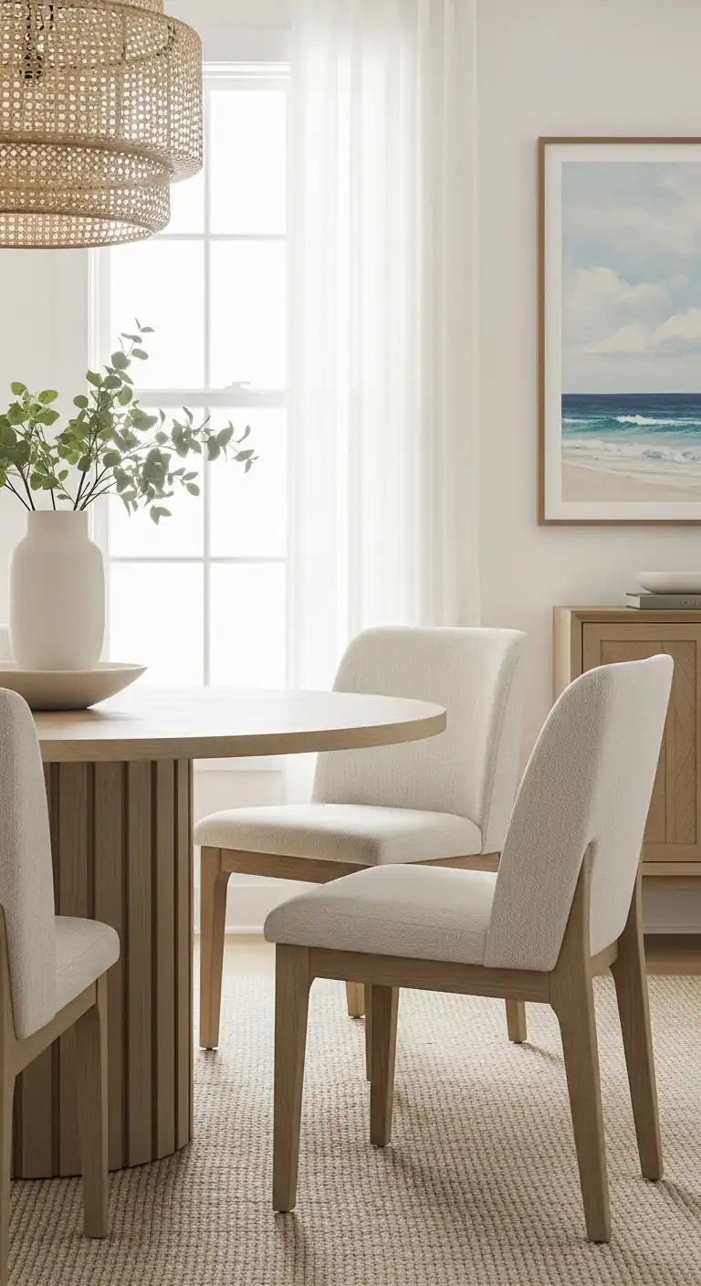 19 Breezy Coastal Dining Room Ideas 18 17 Choose Curved Furniture for Softness