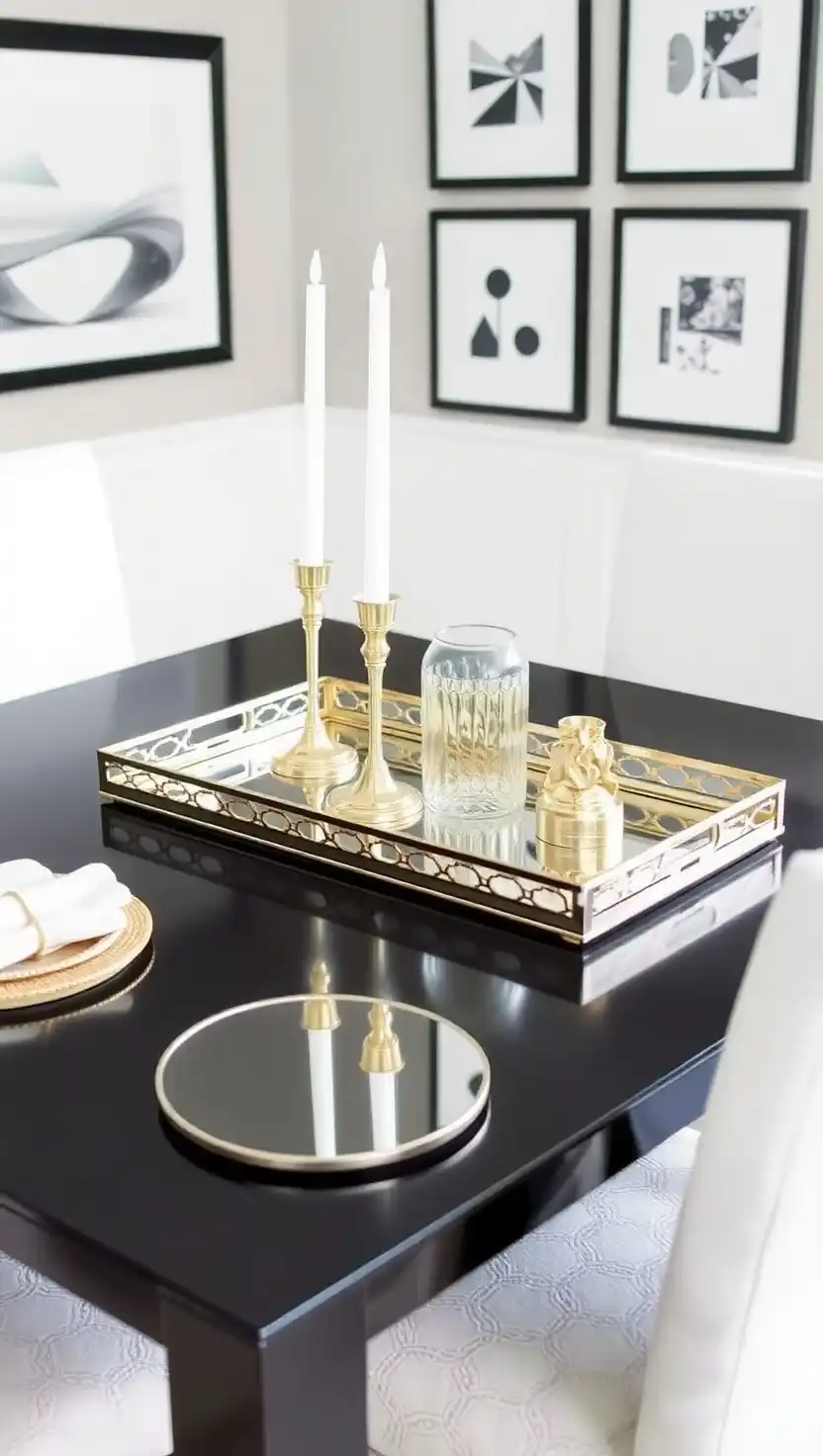 21 Chic Black Dining Table Decor Ideas That Make a Bold Statement 18 17 Mirrored Accents for Reflective Glam