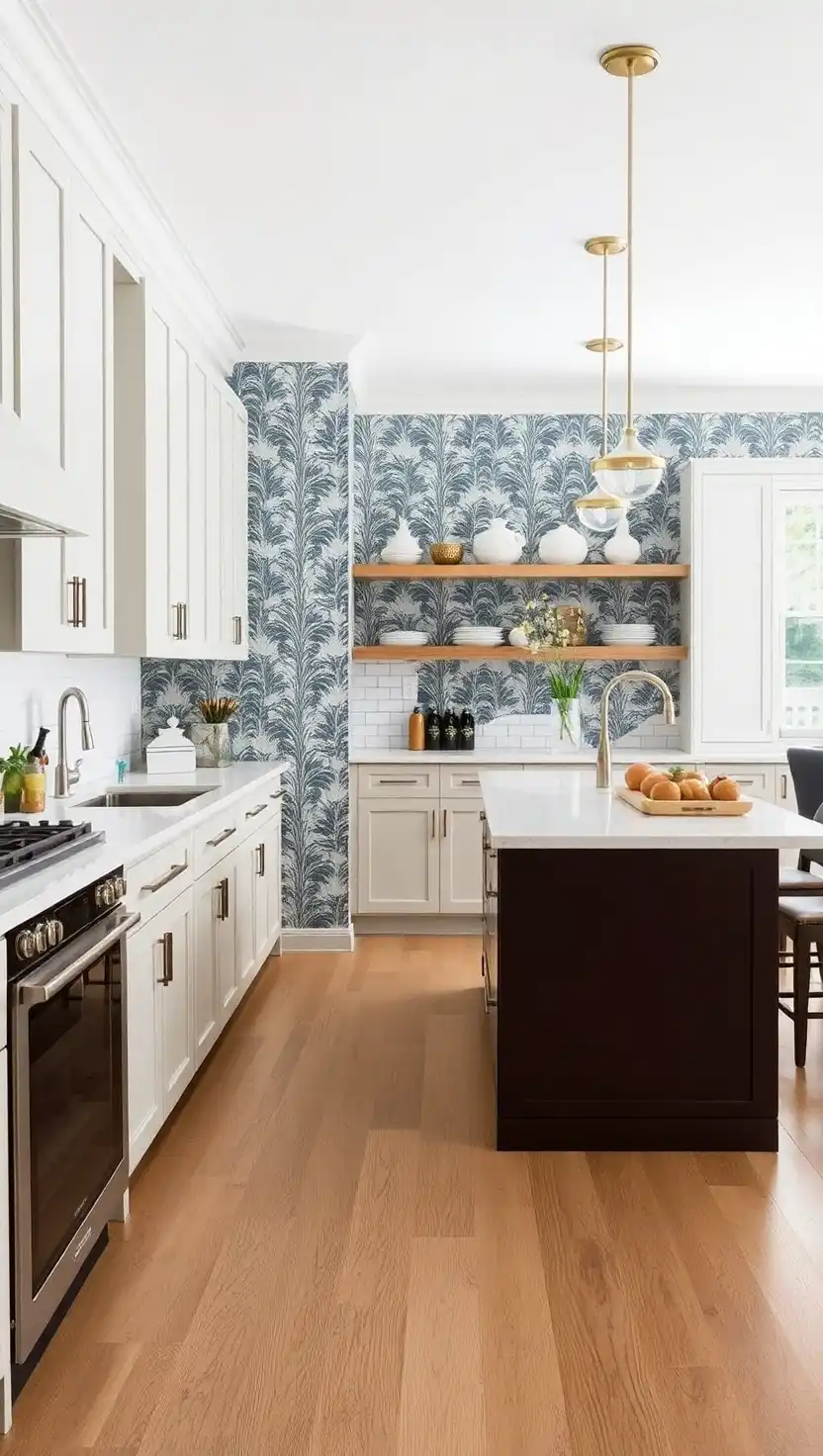 17 Stunning Open Kitchen Designs to Inspire Your Next Remodel 18 17 Wallpapered Accent for Bold Impact