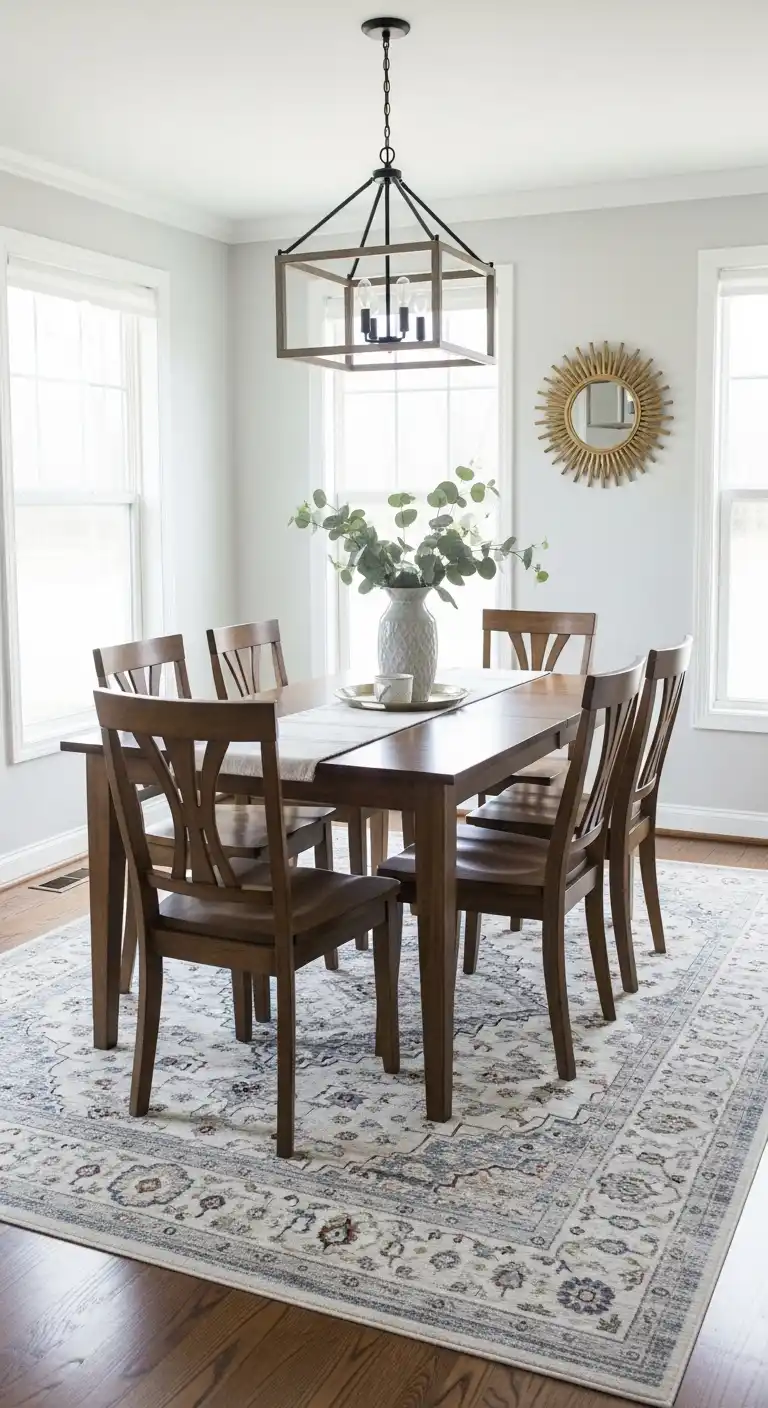 21 Space-Saving Small Dining Room Ideas 19 18 Add a Patterned Rug