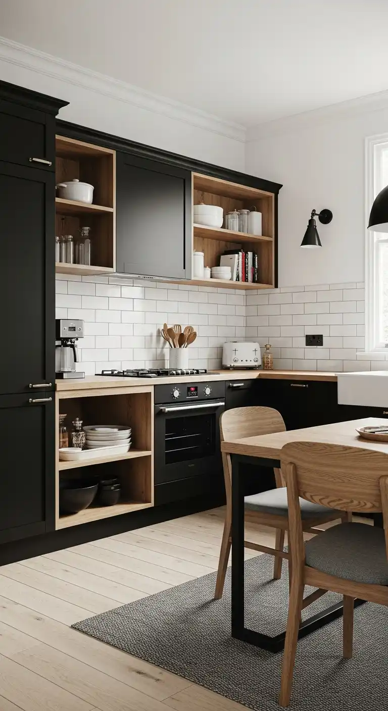 19 Stunning Kitchen Color Combinations Ideas for Every Style 19 18 Black and Natural Wood