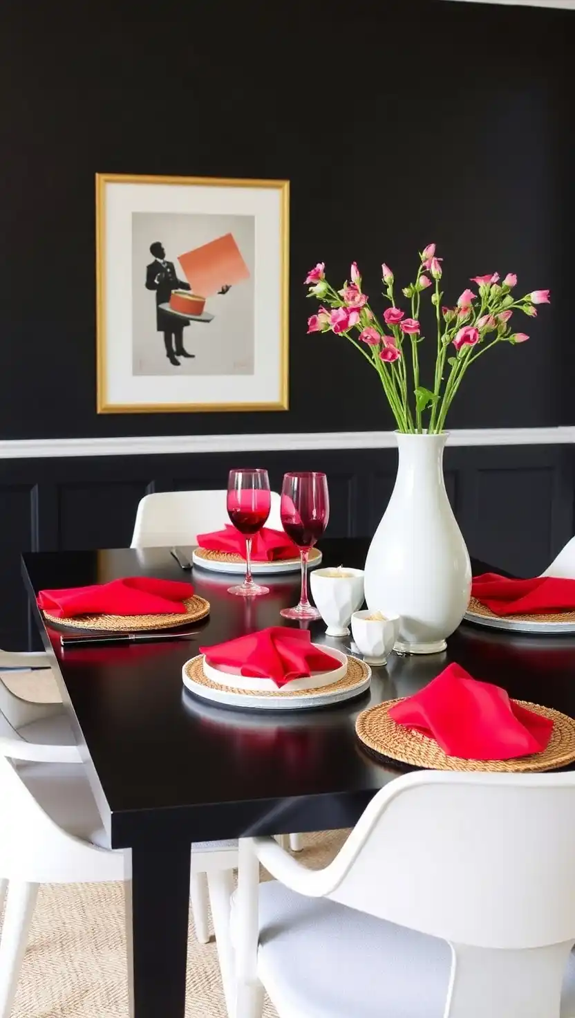 21 Chic Black Dining Table Decor Ideas That Make a Bold Statement 19 18 Bold Red for Striking Contrast