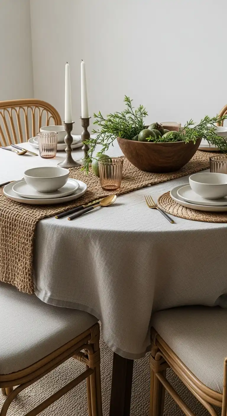 25 Elegant Round Dining Table Styling Ideas to Elevate Your Space 19 18 Layered Textural Delight