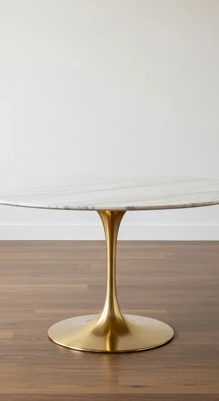 19 Trendy Modern Round Dining Table Ideas to Inspire Your Next Makeover 19 18 Marble and Brass Round Pedestal Table