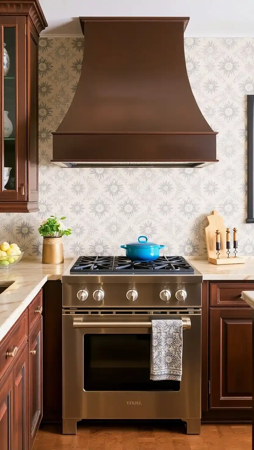 20 Elegant Spanish Villa Kitchen Ideas Full of Warmth and Style 19 18 Use Patterned Wallpaper