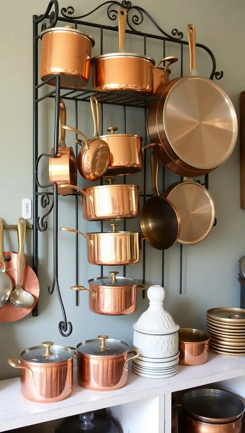 21 Magical Apothecary Aesthetic Kitchen Ideas for a Vintage Vibe 20 19 Copper Cookware Display