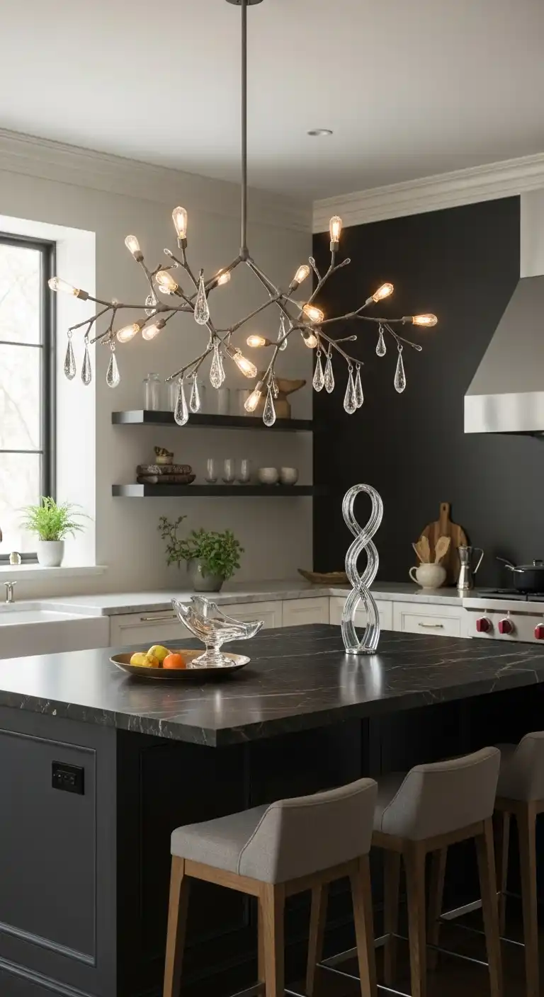 19 Elegant Kitchen Island Lighting Ideas for a Classy Glow 2 19 Sculptural or Asymmetrical Statement Lights