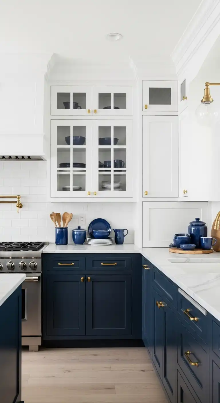 18 Fresh Kitchen Color Palette Ideas to Try 3 2 Navy Blue and Crisp White