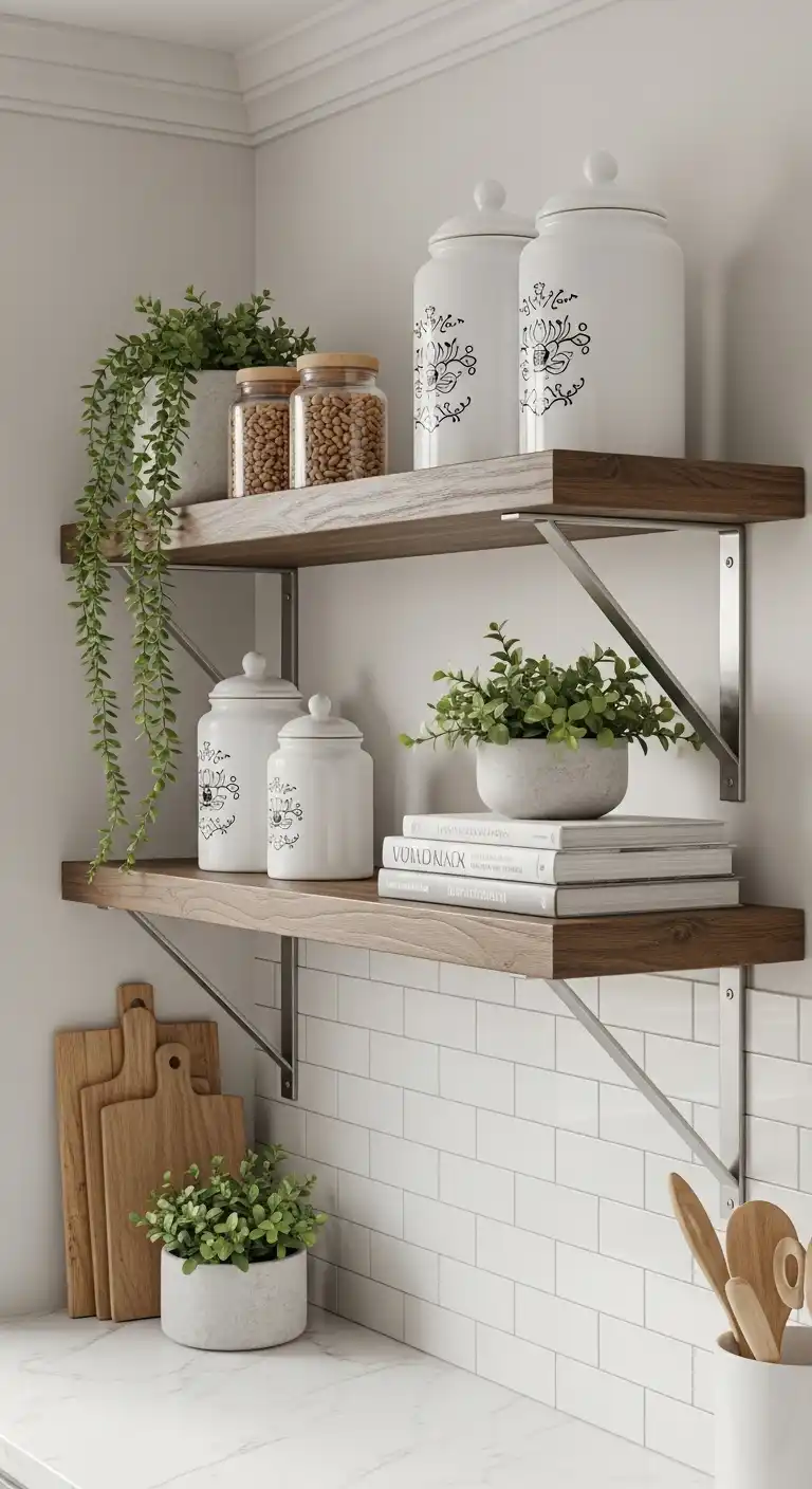 19 Stylish Empty Kitchen Wall Space Ideas That Add Instant Charm 3 2. Floating Shelves